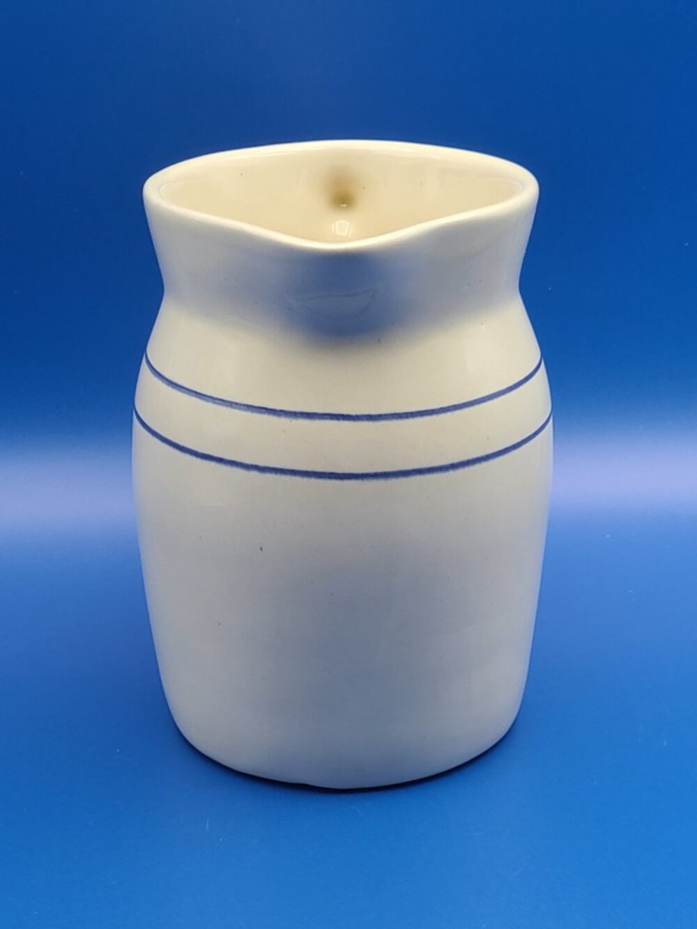 Vintage Stoneware Blue Stripe Rustic Pitcher Farmhouse Pottery 6" - Picture 6 of 11